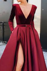 Burgundy Long Sleeves Prom Dresses with ...